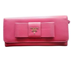 Prada Saffiano Leather Pink Bow Continental Wallet